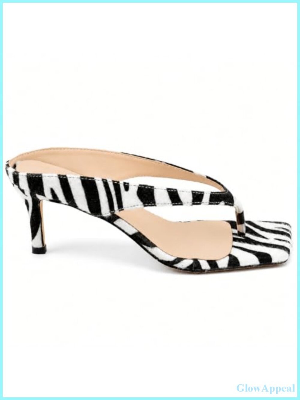 Zebra Kitten Heel Square Toe Thong Flip Flop Slides